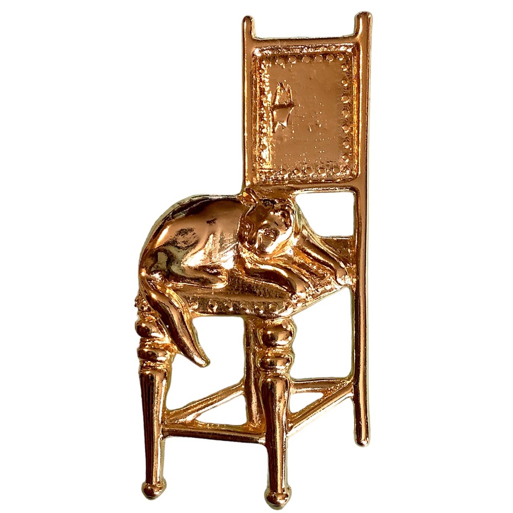 NEW Georgio Santini Gold Cat On Chair Brooch